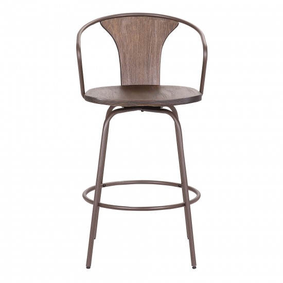 Payton Industrial 26" Swivel Walnut Wood and Metal Bar Stool