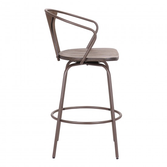 Payton Industrial 26" Swivel Walnut Wood and Metal Bar Stool