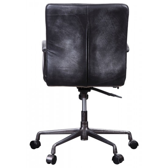 ACME Barack Executive Office Chair, Vintage Black Top Grain Leather & Aluminum