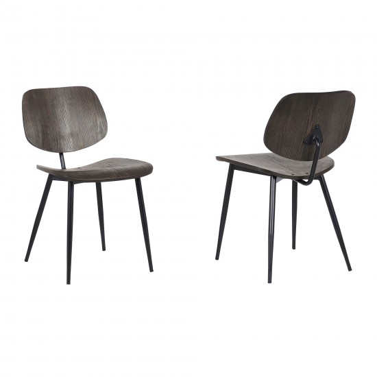 Miki Mid-Century Black and Walnut Wood Dining Accent Chairs (Set of 2)