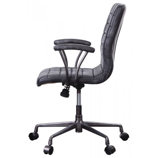 ACME Barack Executive Office Chair, Vintage Black Top Grain Leather & Aluminum