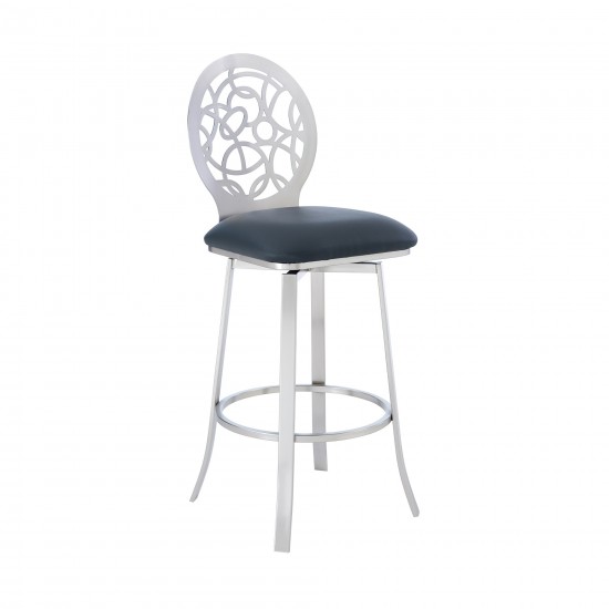 Lotus Contemporary 30" Bar Height Barstool in Brushed Stainless Steel Finish