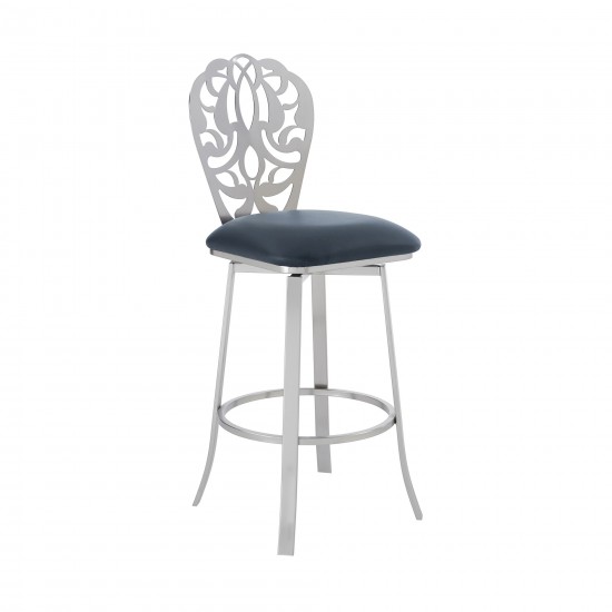 Cherie Contemporary 30" Bar Height Barstool in Brushed Stainless Steel Finish