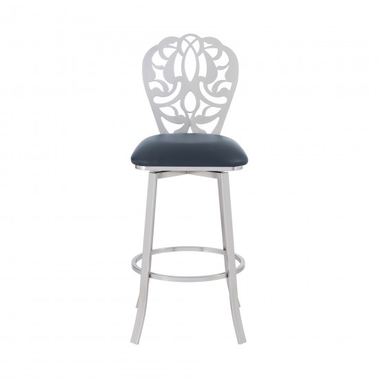 Cherie Contemporary 30" Bar Height Barstool in Brushed Stainless Steel Finish