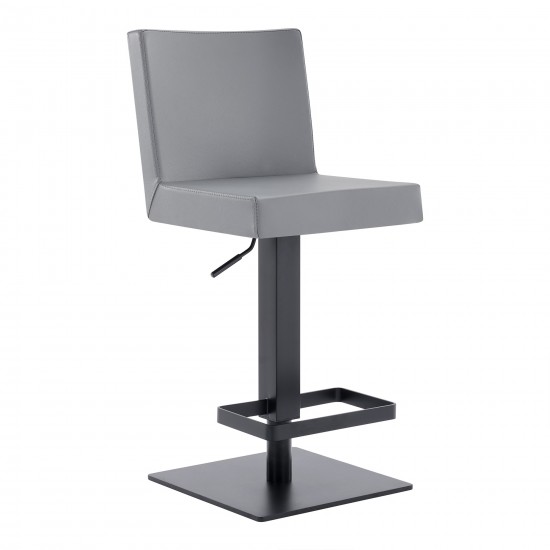 Legacy Adjustable Height Swivel Grey Faux Leather and Black Metal Bar Stool