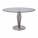 Lindsey Dining Table in Brushed Stainless Steel Finish and Clear Glass top