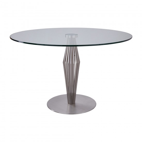 Lindsey Dining Table in Brushed Stainless Steel Finish and Clear Glass top