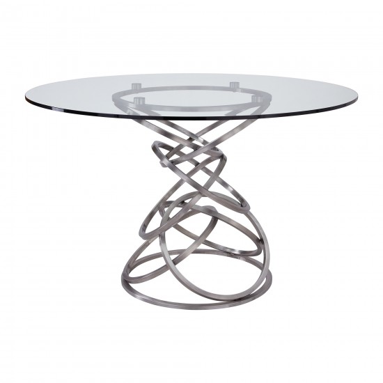 Wendy Dining Table in Brushed Stainless Steel Finish and Clear Glass top