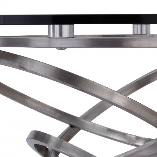 Wendy Dining Table in Brushed Stainless Steel Finish and Clear Glass top