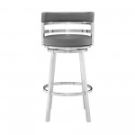 Madrid 30" Bar Height Swivel Grey Faux Leather Bar Stool