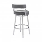 Madrid 30" Bar Height Swivel Grey Faux Leather Bar Stool