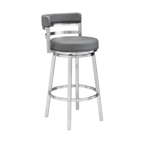 Madrid 26" Counter Height Swivel Grey Faux Leather Bar Stool