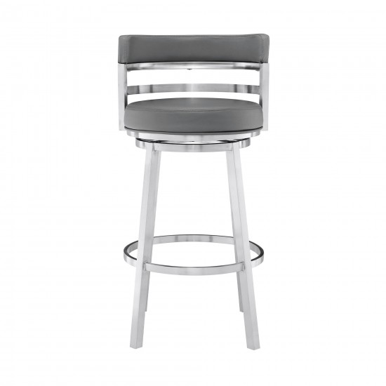 Madrid 26" Counter Height Swivel Grey Faux Leather Bar Stool