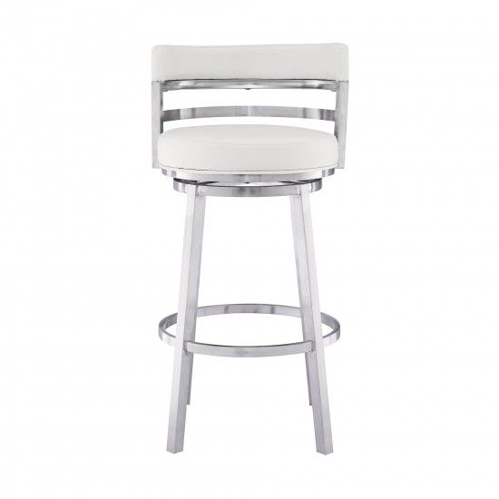 Madrid 30" Bar Height Swivel White Faux Leather Bar Stool