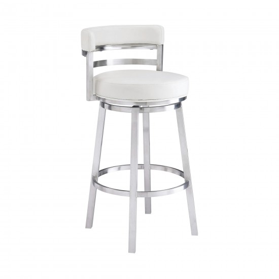 Madrid 26" Counter Height Swivel White Faux Leather Bar Stool