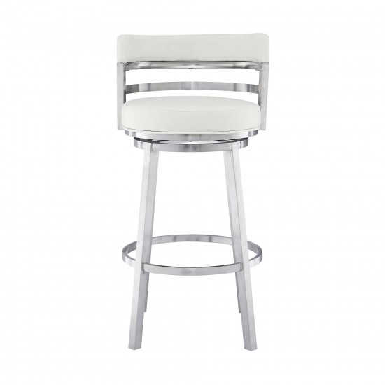 Madrid 26" Counter Height Swivel White Faux Leather Bar Stool