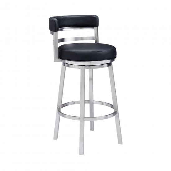 Madrid 30" Bar Height Swivel Black Faux Leather Bar Stool