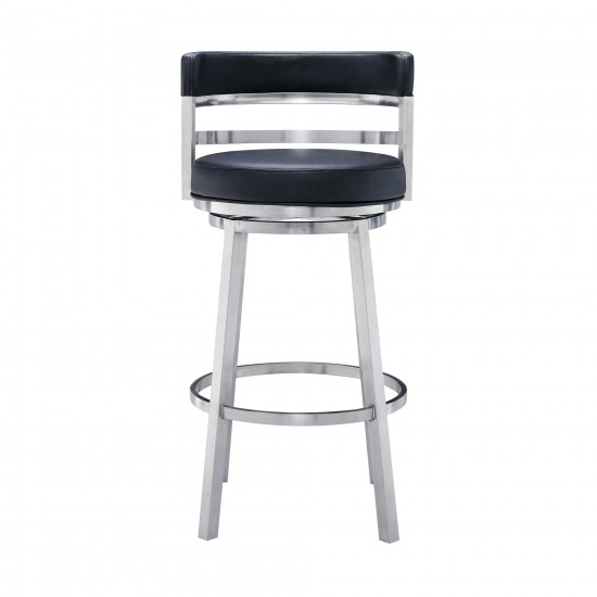 Madrid 30" Bar Height Swivel Black Faux Leather Bar Stool