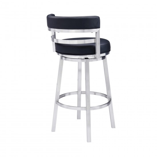 Madrid 30" Bar Height Swivel Black Faux Leather Bar Stool