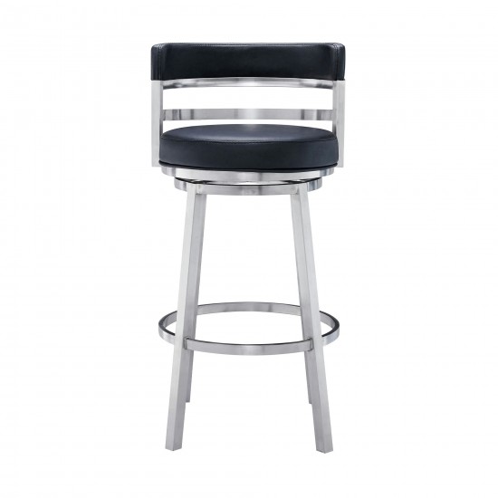 Madrid 26" Counter Height Swivel Black Faux Leather Bar Stool