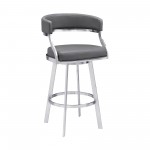 Saturn 30" Bar Height Swivel Grey Faux Leather Bar Stool