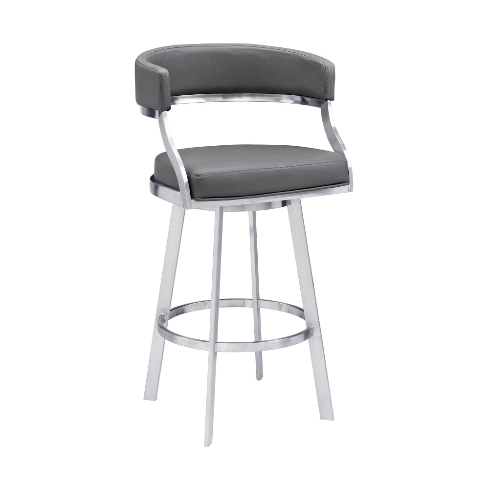 Saturn 30" Bar Height Swivel Grey Faux Leather Bar Stool