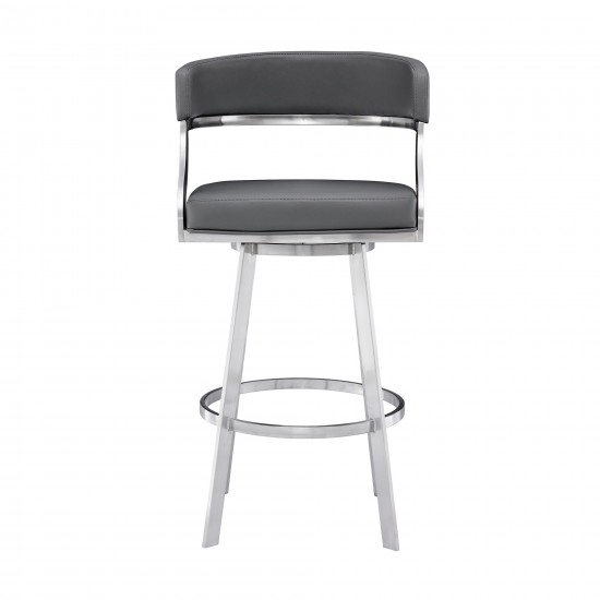 Saturn 30" Bar Height Swivel Grey Faux Leather Bar Stool