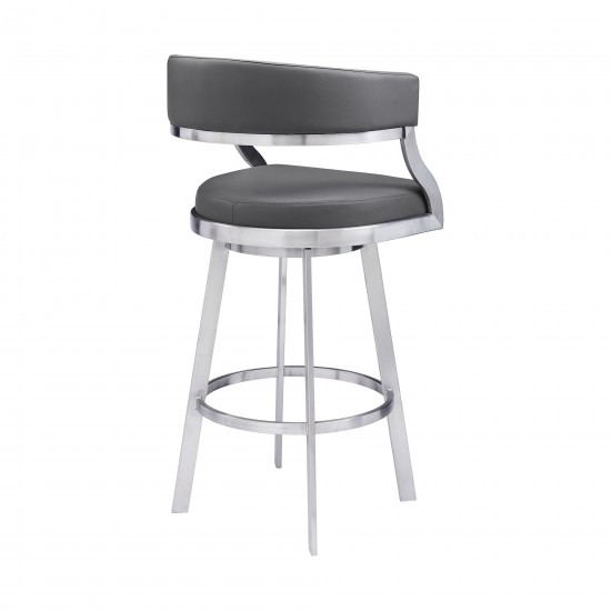 Saturn 30" Bar Height Swivel Grey Faux Leather Bar Stool