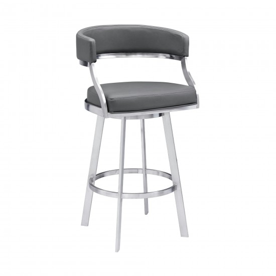 Saturn 26" Counter Height Swivel Grey Faux Leather Bar Stool