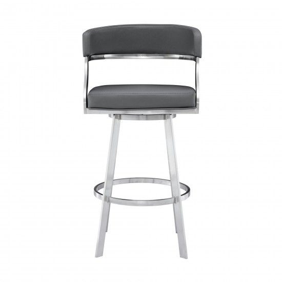 Saturn 26" Counter Height Swivel Grey Faux Leather Bar Stool