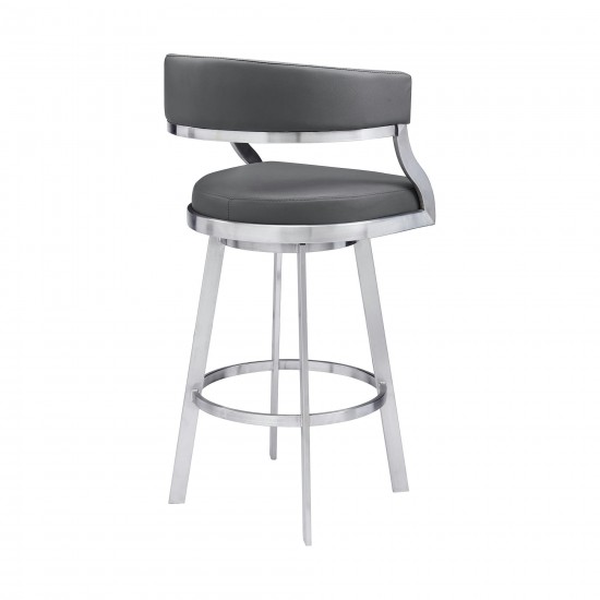 Saturn 26" Counter Height Swivel Grey Faux Leather Bar Stool