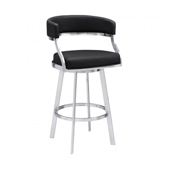 Saturn 30" Bar Height Swivel Black Faux Leather Bar Stool