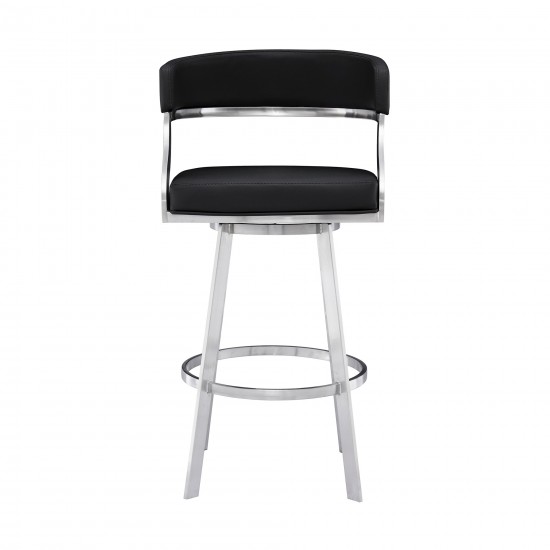 Saturn 30" Bar Height Swivel Black Faux Leather Bar Stool