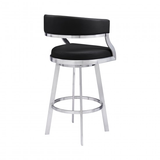 Saturn 30" Bar Height Swivel Black Faux Leather Bar Stool