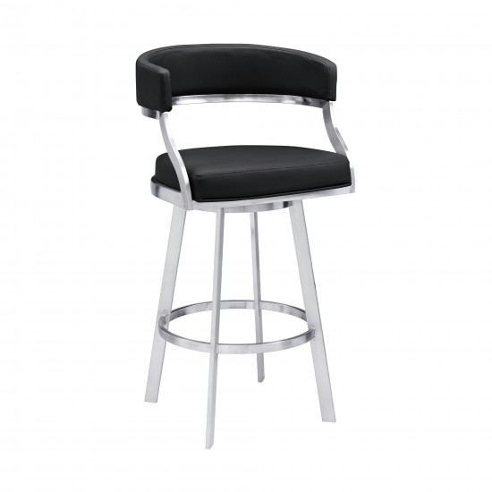 Saturn 26" Counter Height Swivel Black Faux Leather Bar Stool