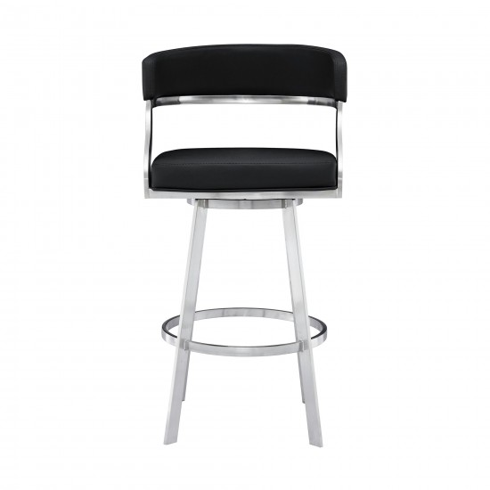 Saturn 26" Counter Height Swivel Black Faux Leather Bar Stool