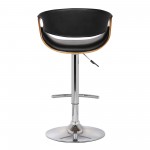 Butterfly Adjustable Height Swivel Black Faux Leather and Walnut Wood Bar Stool