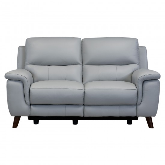 Lizette Loveseat in Dark Brown Wood Finish and Dove Gray Genuine Leather