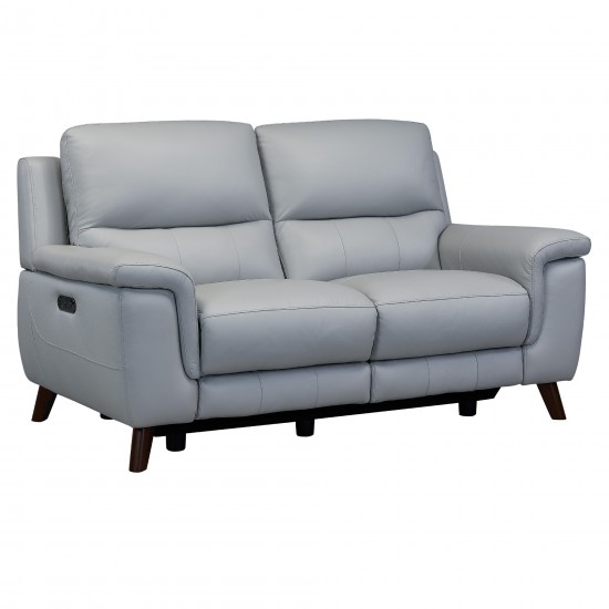 Lizette Loveseat in Dark Brown Wood Finish and Dove Gray Genuine Leather