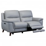 Lizette Loveseat in Dark Brown Wood Finish and Dove Gray Genuine Leather