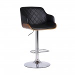 Toby Black Faux Leather Adjustable Height Swivel Walnut Wood & Chrome Bar Stool