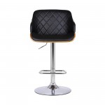 Toby Black Faux Leather Adjustable Height Swivel Walnut Wood & Chrome Bar Stool