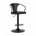 Eagle Adjustable Height Swivel Black Faux Leather and Wood Bar Stool