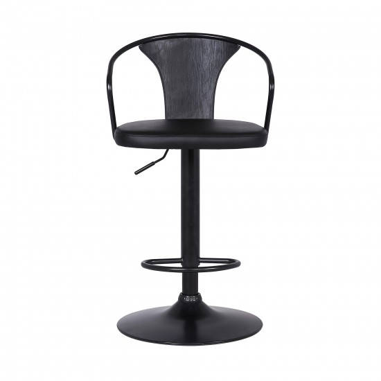 Eagle Adjustable Height Swivel Black Faux Leather and Wood Bar Stool