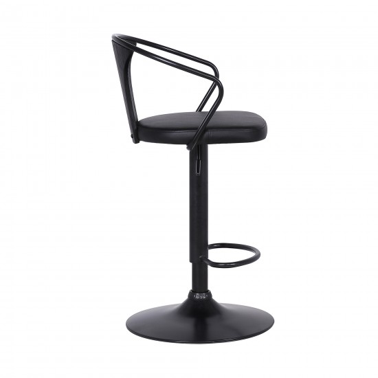 Eagle Adjustable Height Swivel Black Faux Leather and Wood Bar Stool