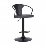 Eagle Adjustable Height Swivel Grey Faux Leather and Black Wood Bar Stool