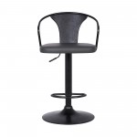 Eagle Adjustable Height Swivel Grey Faux Leather and Black Wood Bar Stool