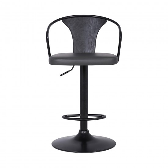 Eagle Adjustable Height Swivel Grey Faux Leather and Black Wood Bar Stool