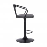 Eagle Adjustable Height Swivel Grey Faux Leather and Black Wood Bar Stool