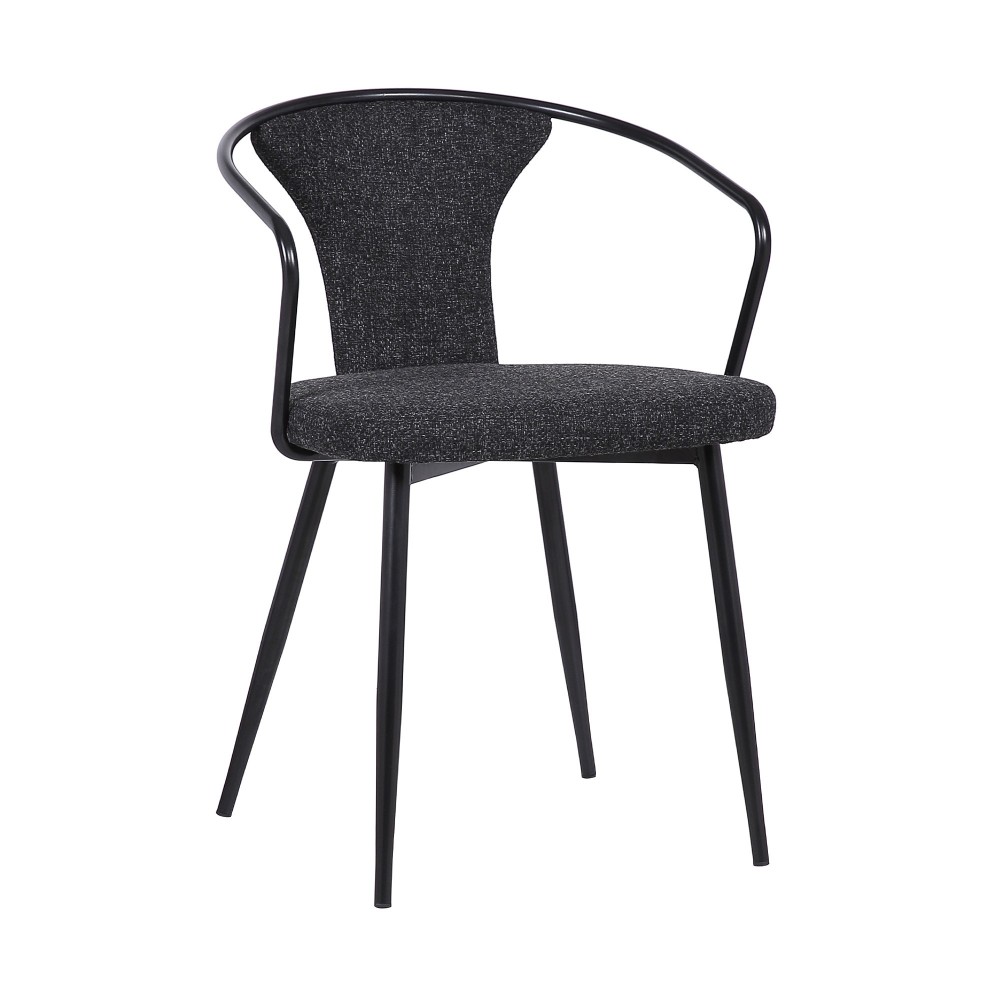 Francis Contemporary Dining Chair in Black Powder Coated Finish and Black Fabric